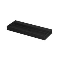 INK United Wastafel Porselein met 2 Kraangaten incl. Porseleinen Click Plug en Verborgen Overloop Systeem - 1200x450x110 mm - Mat Zwart - thumbnail