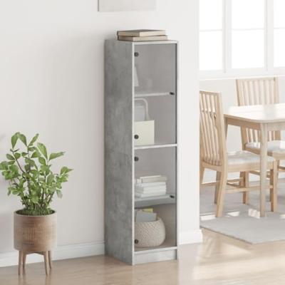 Hoge kast met glazen deuren 35x37x142 cm betongrijs