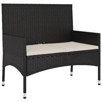 Tuinbank 2-zits met kussens poly rattan zwart - thumbnail
