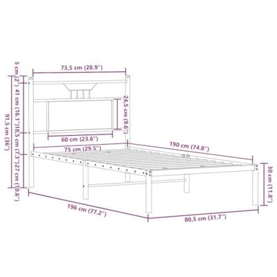 Bedframe zonder matras bewerkt hout bruin eikenkleur 75x190 cm