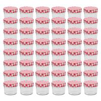 VidaXL Jampotten met wit met rode deksels 48 st 110 ml glas - thumbnail