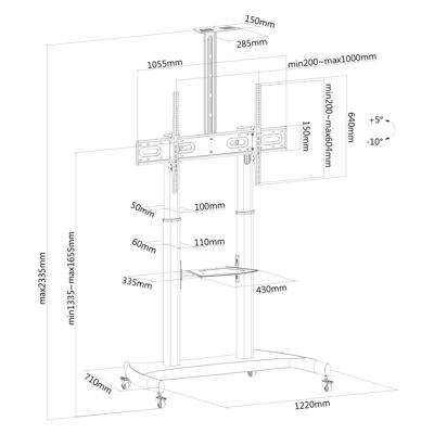 Neomounts PLASMA-M1950E TV-wagen In hoogte verstelbaar 152,4 cm (60) - 254,0 cm (100) Kantelbaar
