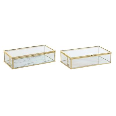 Juwelenkistje DKD Home Decor Gouden Metaal Kristal 20 x 11 x 5 cm 22 x 12 x 7 cm (2 Stuks)