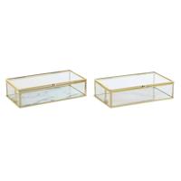 Juwelenkistje DKD Home Decor Gouden Metaal Kristal 20 x 11 x 5 cm 22 x 12 x 7 cm (2 Stuks) - thumbnail