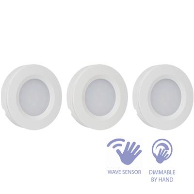 Smartwares Set van 3 LED spotjes met zwaaisensor - Dimbaar - Zelfklevend - Wit