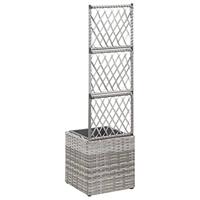 VidaXL Latwerkplantenbak verhoogd met 1 pot 30x30x107 cm rattan grijs - thumbnail