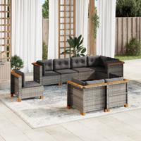 8-delige Loungeset met kussens poly rattan grijs - thumbnail