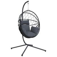 Hangstoel met standaard rattan en staal antracietkleurig - thumbnail