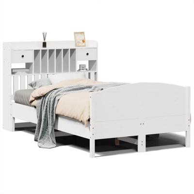 Bed met boekenkast zonder matras grenenhout wit 160x200 cm - thumbnail