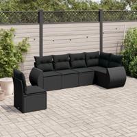 6-delige Loungeset met kussens poly rattan zwart - thumbnail
