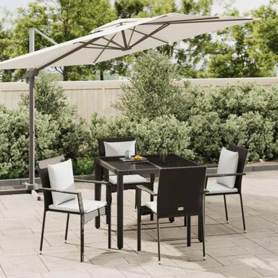 5-delige Tuinset met kussens poly rattan zwart