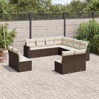 11-delige Loungeset met kussens poly rattan bruin - thumbnail