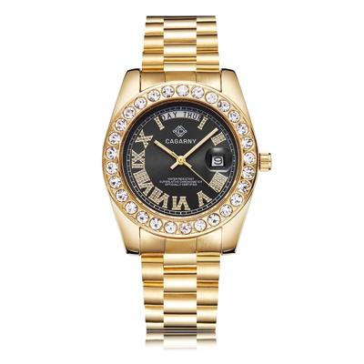CAGARNY 6866 Fashion Life waterdichte gouden stalen band quartz horloge (zwart) CAGARNY 6866 Fashion Life waterdichte gouden stalen band quartz horloge (zwart)