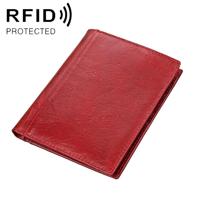 8235 Antimagnetic RFID Multi-function Crazy Horse Texture Leather Wallet Passport Bag (Red) - thumbnail