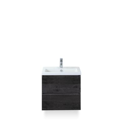 Vogue Badmeubelset 60 cm - Greeplijst in kleur - Black Oak - Keramische Wastafel Wit 1 kraangat