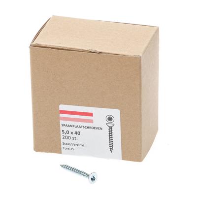 Hoenderdaal Spaanplaatschroef Verzinkt Platkop voldraad Torx TX25 5.0X40 | 200 stuks - 0206.01.41601 Hoenderdaal Spaanplaatschroef Verzinkt Platkop voldraad Torx TX25 5.0X40 | 200 stuks - 0206.01.41601