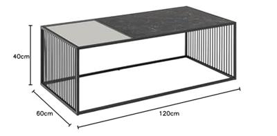 Bendt Salontafel 'Esme' Marmerlook en rookglas, 120 x 60cm, kleur zwart