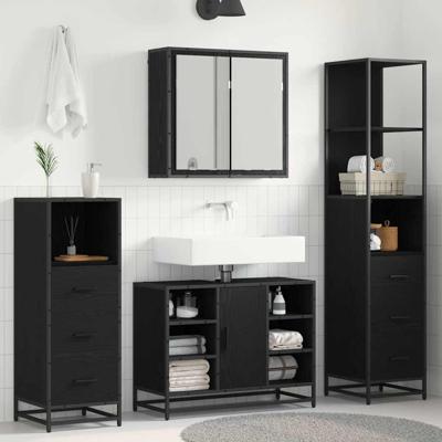 Badkamermeubelset met lade 4 pcs Zwart eiken 80 x 33 x 60 cm