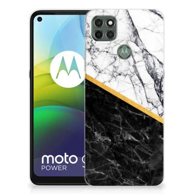 Motorola Moto G9 Power | TPU | Siliconen hoesje | Marmer Wit Zwart - Origineel Cadeau Man
