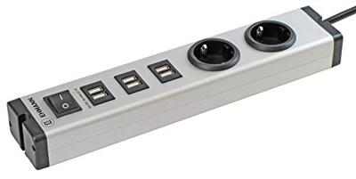 Ehmann USB-oplader 6x USB-A, Randaarde stopcontact Grijs, Zwart Binnen Ehmann USB-oplader 6x USB-A, Randaarde stopcontact Grijs, Zwart Binnen