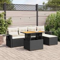 6-delige Loungeset met kussens poly rattan zwart - thumbnail