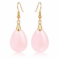Goudkleurige Oorbellen voor Dames met Druppelvormige Roze Kwarts Hanger - thumbnail