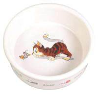 TRIXIE VOERBAK / WATERBAK STRIPKAT MET MUIS KERAMIEK WIT 12 CM 200 ML 4 ST - thumbnail