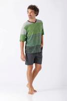 Hajo heren shortama groen met streepjes - thumbnail