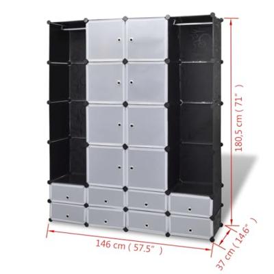 VidaXL Kast modulair met 18 vakken 37x146x180,5 cm zwart en wit