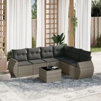 7-delige Loungeset met kussens poly rattan grijs - thumbnail