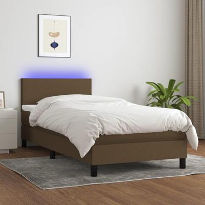 Boxspring met matras en LED stof donkerbruin 90x190 cm