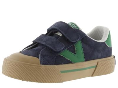 Kinderbaskets van leer en contrast met klittenband VICTORIA marineblauw