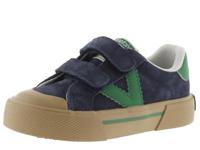 Kinderbaskets van leer en contrast met klittenband VICTORIA marineblauw - thumbnail