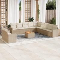 12-delige Loungeset met kussens poly rattan beige - thumbnail