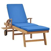 Ligbed met kussen massief teakhout blauw - thumbnail