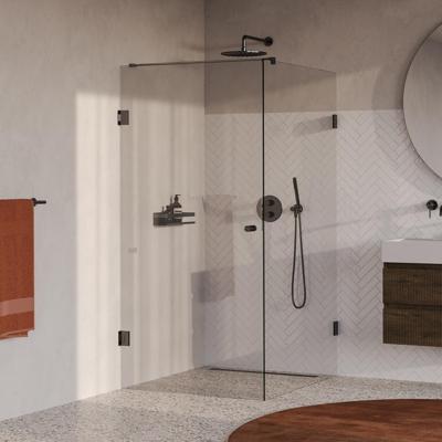 Brauer Void - Carving Douchecabine met Draaideur - Helder Glas - 100x120x200 cm - incl. Glascoating - PVD Gunmetal Geborsteld