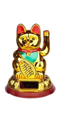 Goudkleurige Maneki Neko Gelukskat Zonnecel Solar Pal Figuur