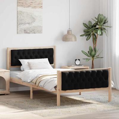 Bedframe met hoofdeinde Zwart 100 x 200 cm Massief grenenhout