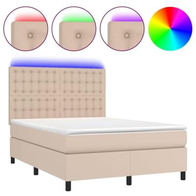 Boxspring met matras en LED kunstleer cappuccinokleur 140x190cm