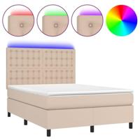 Boxspring met matras en LED kunstleer cappuccinokleur 140x190cm - thumbnail