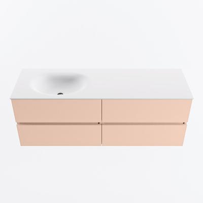 MONDIAZ VICA 140cm badmeubel onderkast Rosee 4 lades. Wastafel MOON links 1 kraangat, kleur Talc.