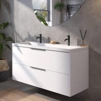 Saqu Lima badmeubel incl. glans witte wastafel met 2 kraangaten 120x52x64cm glans wit - geborsteld zwarte greep - thumbnail