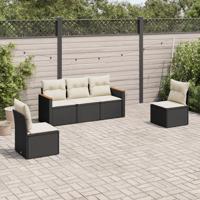 5-delige Loungeset met kussens poly rattan zwart - thumbnail