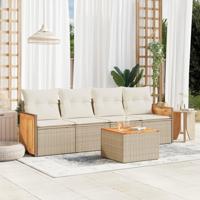 5-delige Loungeset met kussens poly rattan beige - thumbnail