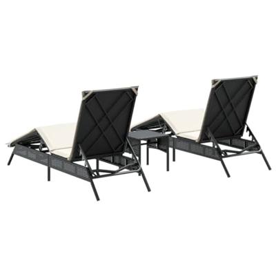 Ligbedden 2 st met tafel poly rattan zwart - thumbnail