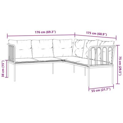 Loungeset met kussens staal en textileen zwart - thumbnail