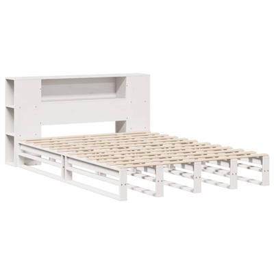 Bed met boekenkast zonder matras massief hout wit 160x200 cm