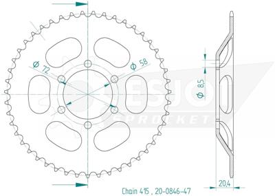 ESJOT achtertandwiel "0846" chain wheel 415 47z steel black