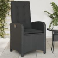 Tuinstoel verstelbaar met kussens poly rattan zwart - thumbnail