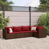 5-delige Loungeset met kussens poly rattan bruin - thumbnail